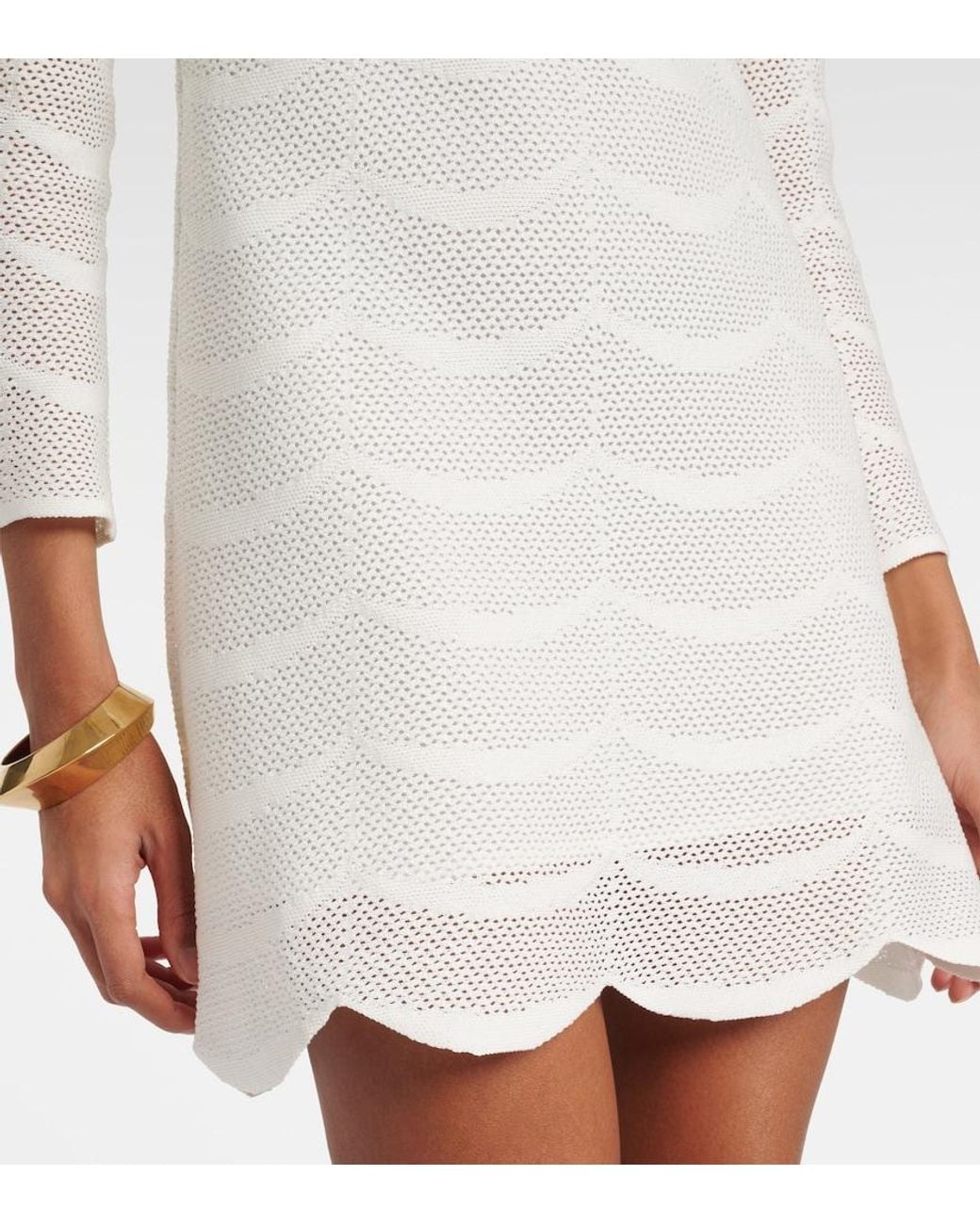 Tom Ford White Knitted Scalloped Cotton And Silk Minidress
