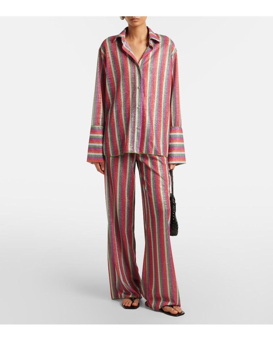 Oseree Red Lumiere Striped Wide-Leg Pants