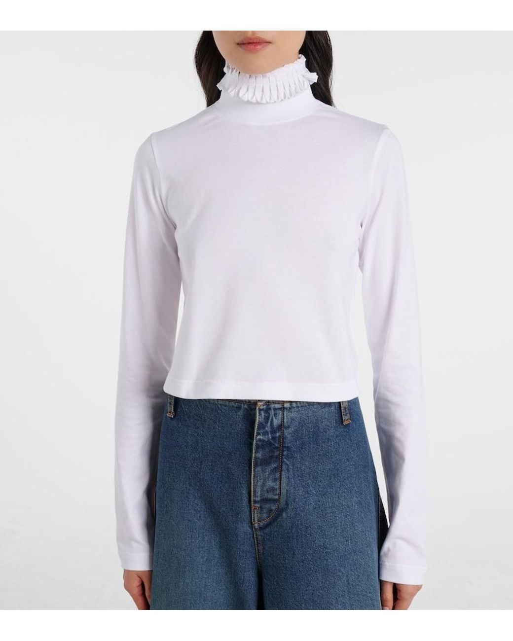 Alaïa White Cropped Turtleneck Cotton Jersey Top