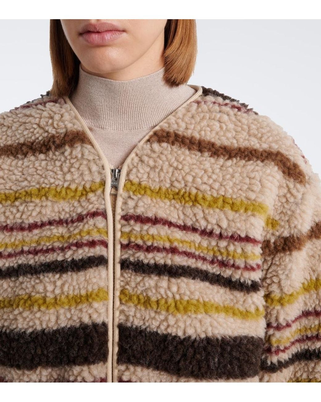 Moncler Natural Striped Wool-Blend Teddy Jacket