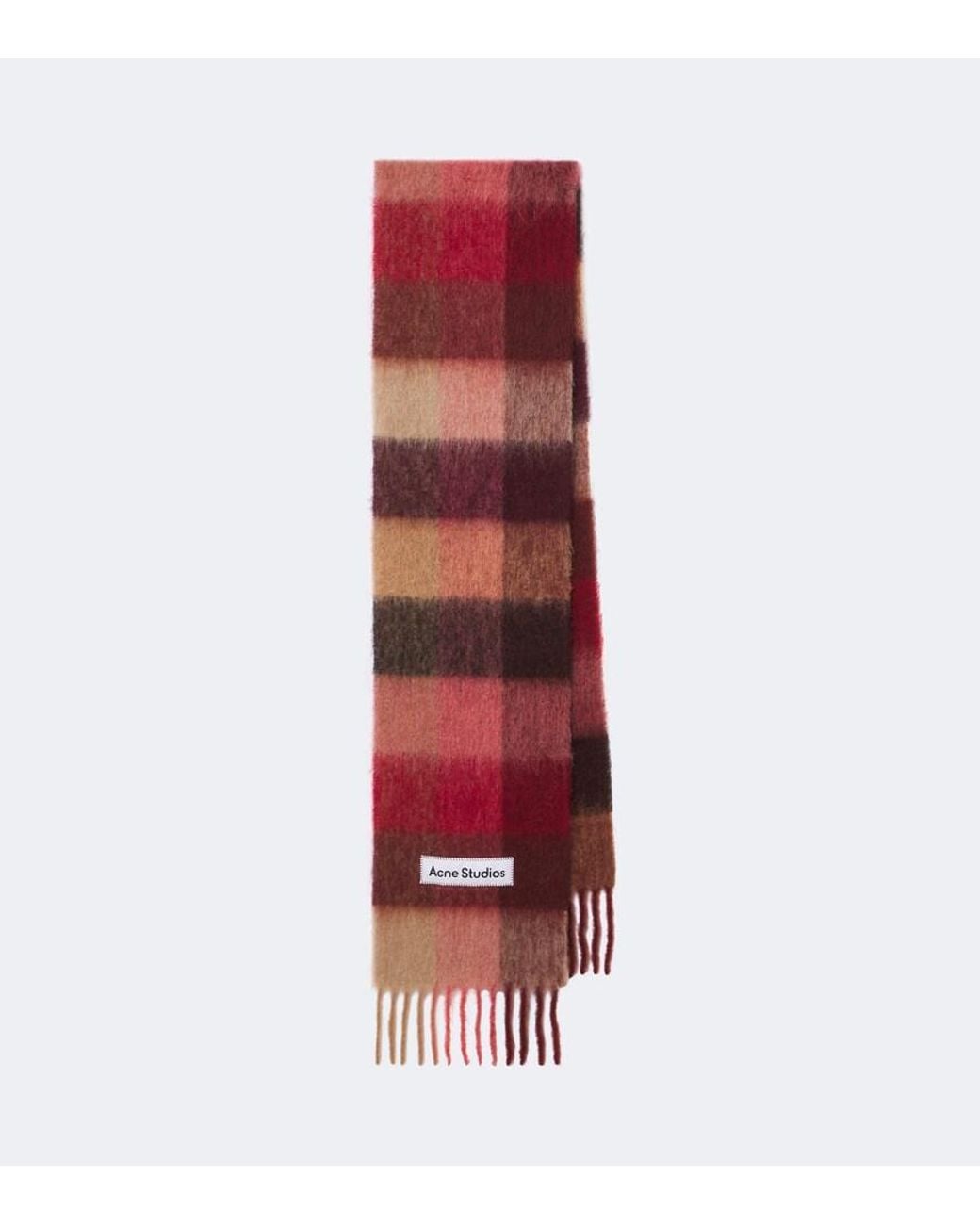 Acne Red Checked Alpaca, Wool, And Mohair-Blend Scarf