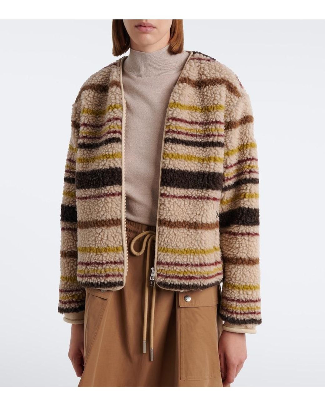 Moncler Natural Striped Wool-Blend Teddy Jacket