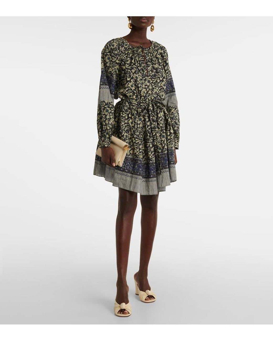 Ulla Johnson Blue Abri Floral Printed Cotton Minidress