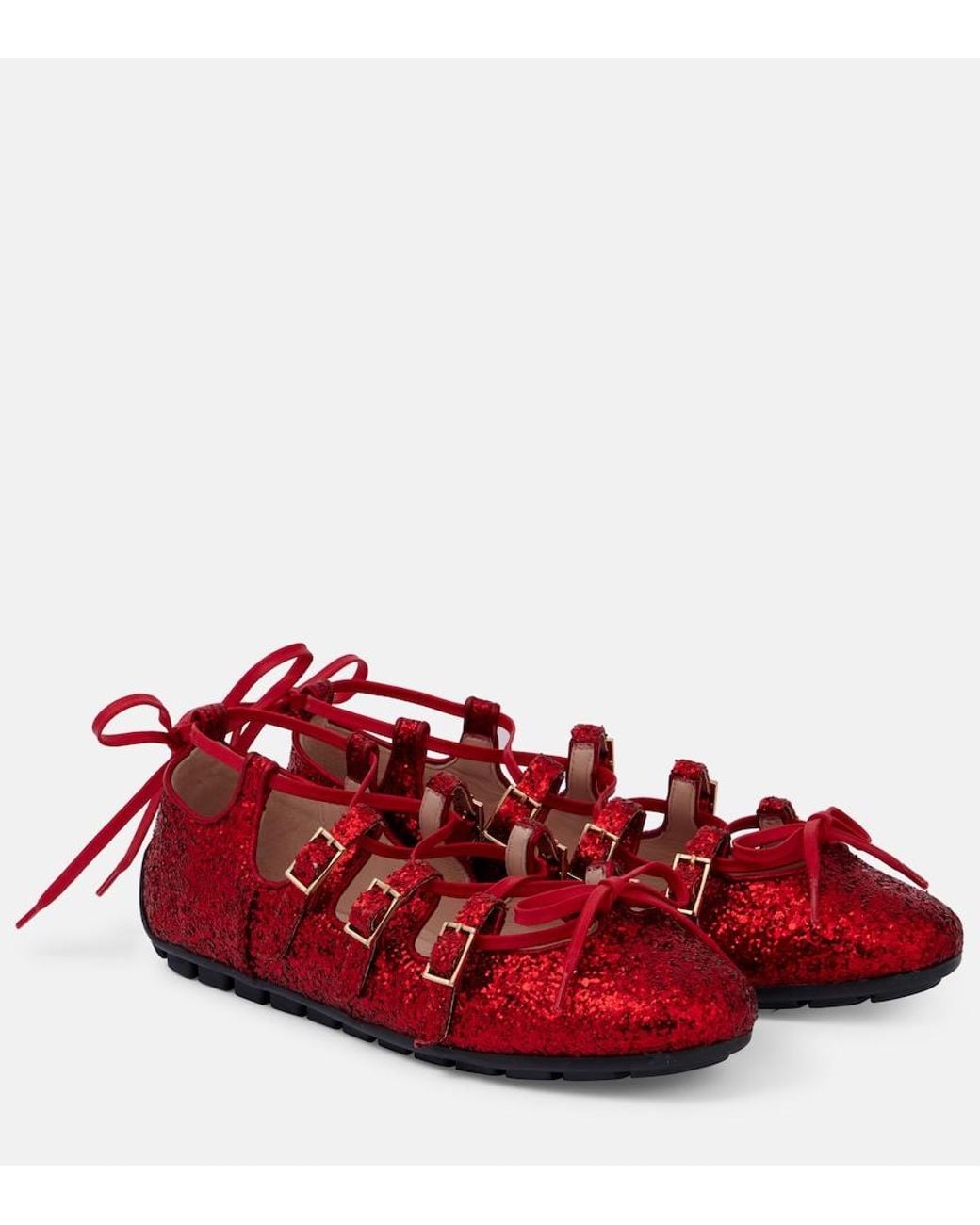 Simone Rocha Red Ghillie Glitter Ballet Flats