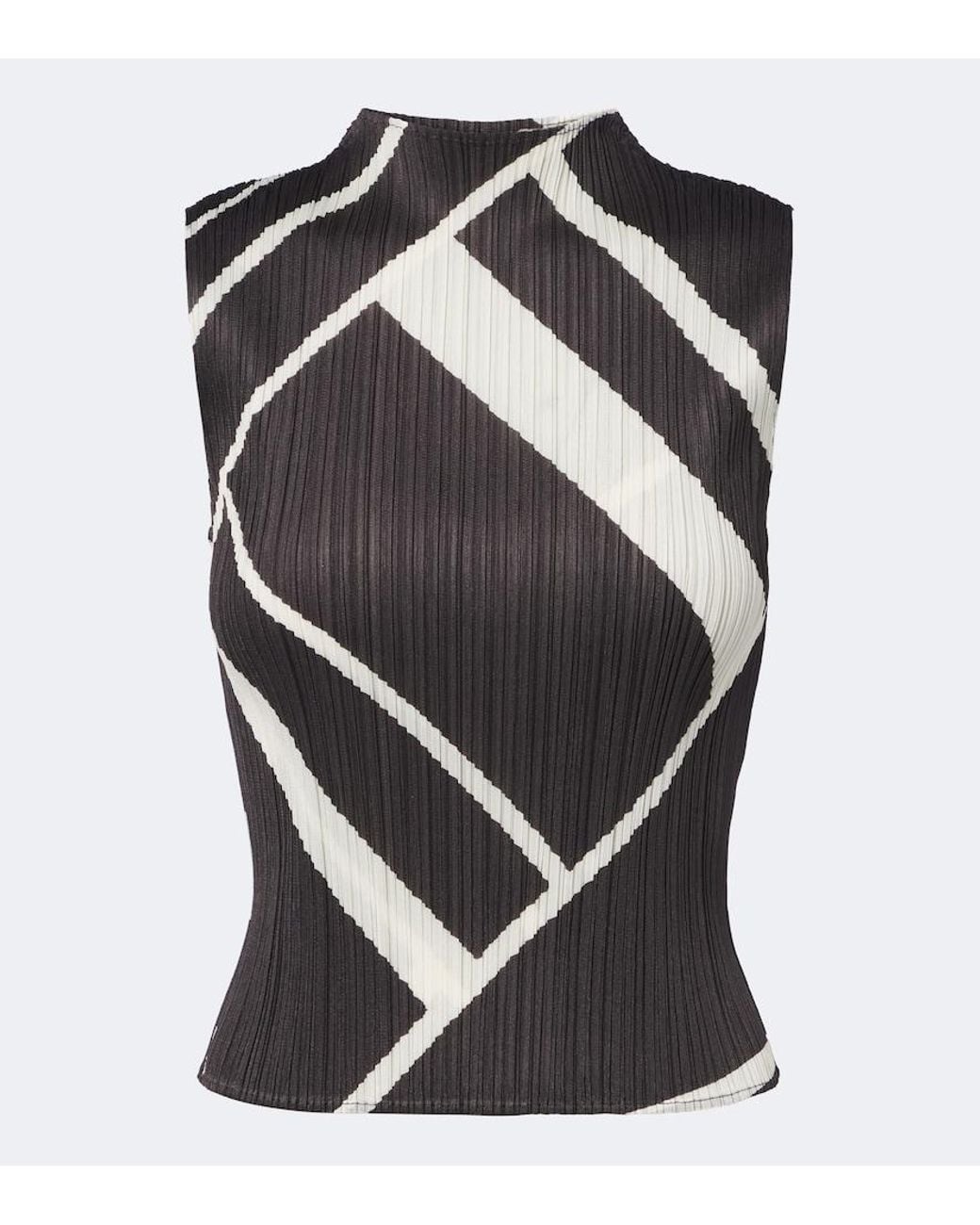 Pleats Please Issey Miyake Black Fold Line Pleated Printed Top