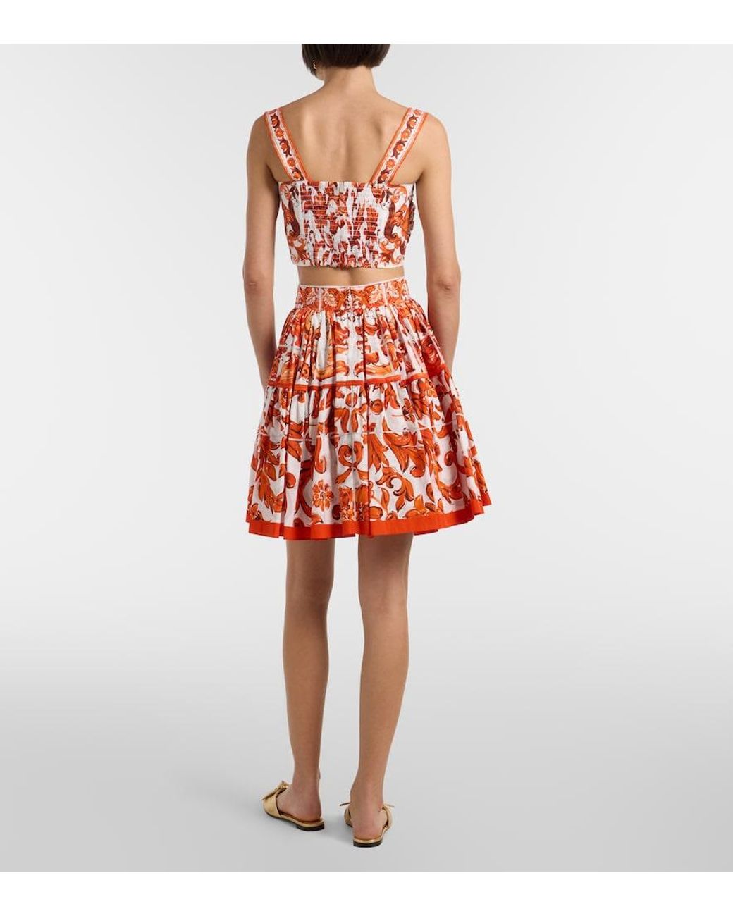 Dolce & Gabbana Red Majolica Cotton Poplin Miniskirt