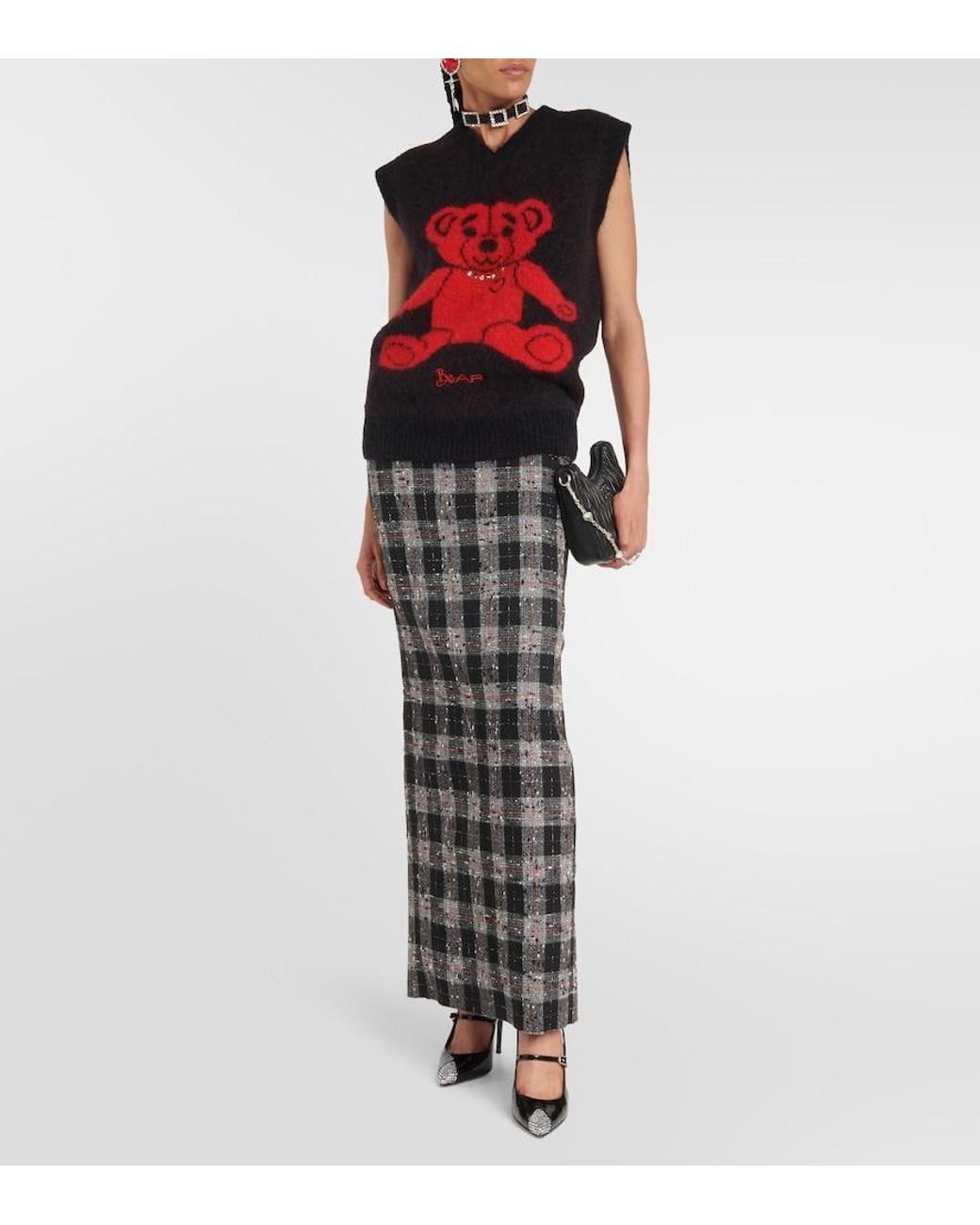 Alessandra Rich Red Bear Wool-Blend Vest