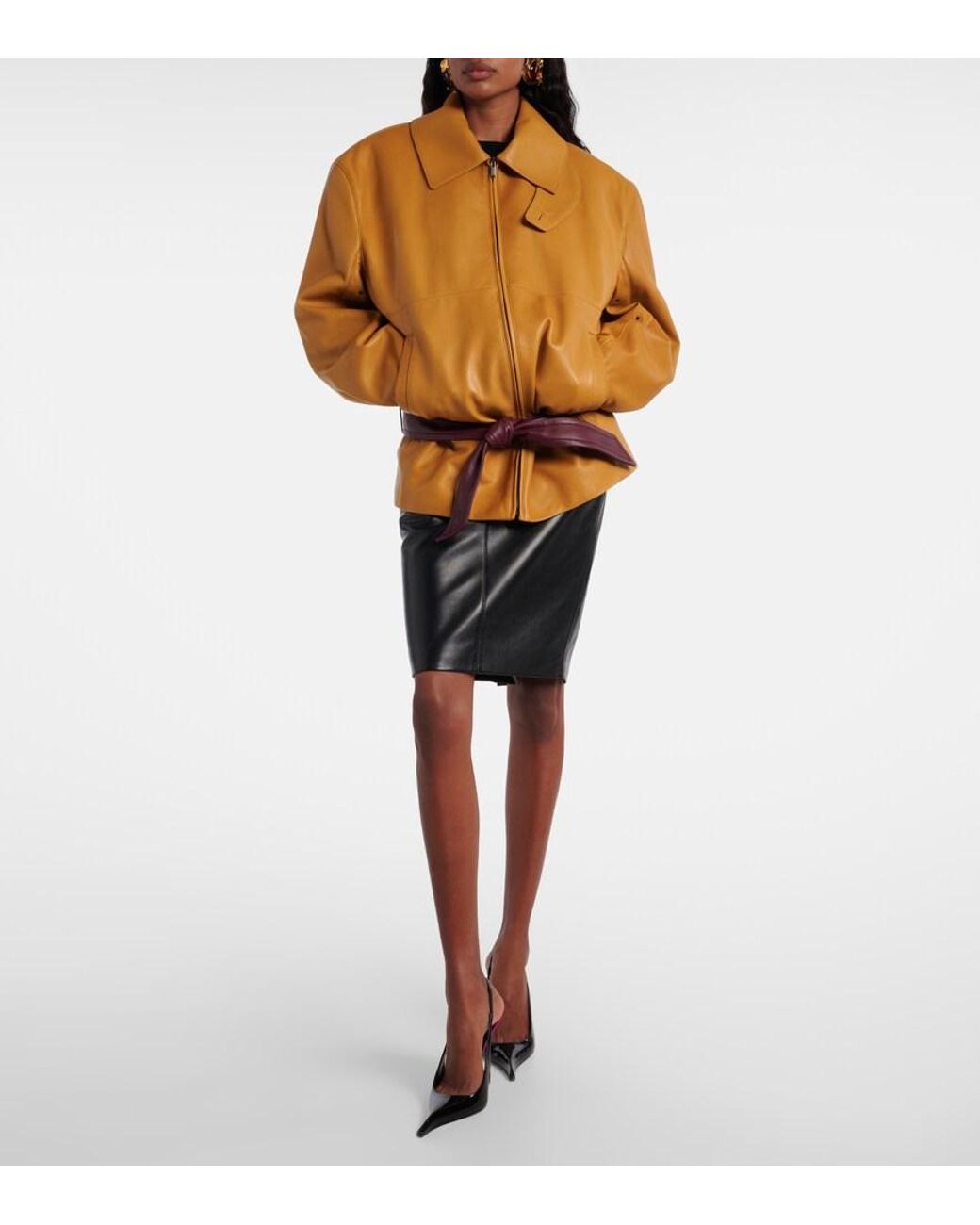 Saint Laurent Orange Belted Leather Jacket