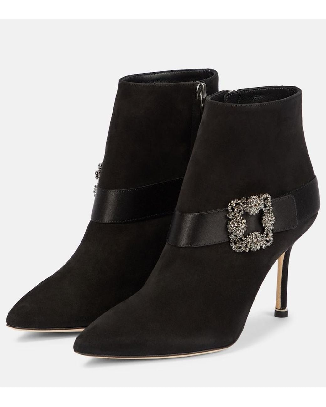 Manolo Blahnik Black Plinianu Embellished Suede Ankle Boots