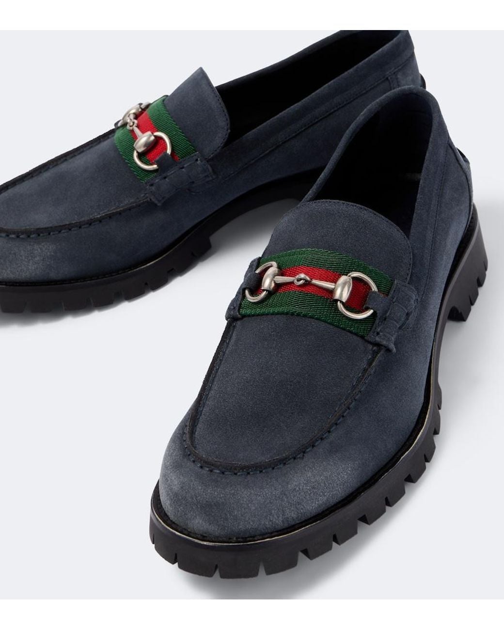 Gucci Blue Horsebit Suede Loafers for men
