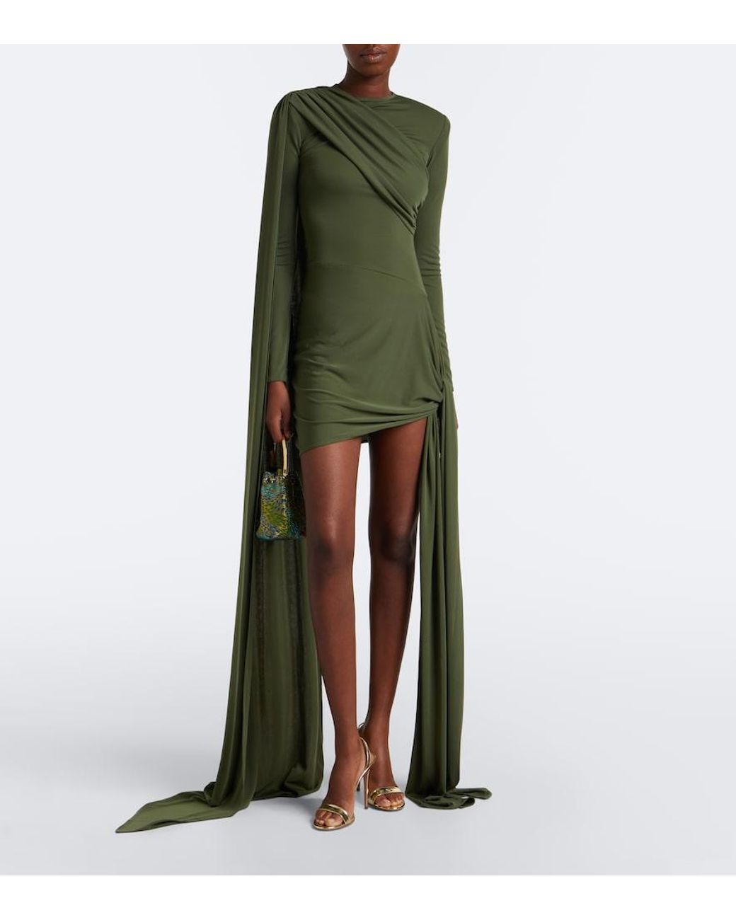 The New Arrivals Ilkyaz Ozel Green Draped Gathered Minidress