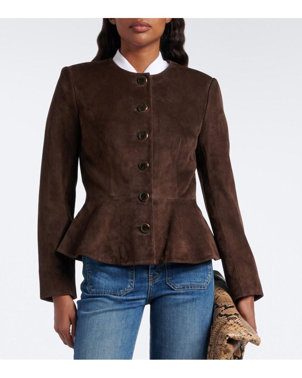 Veronica Beard Brown Quinn Peplum Suede Jacket