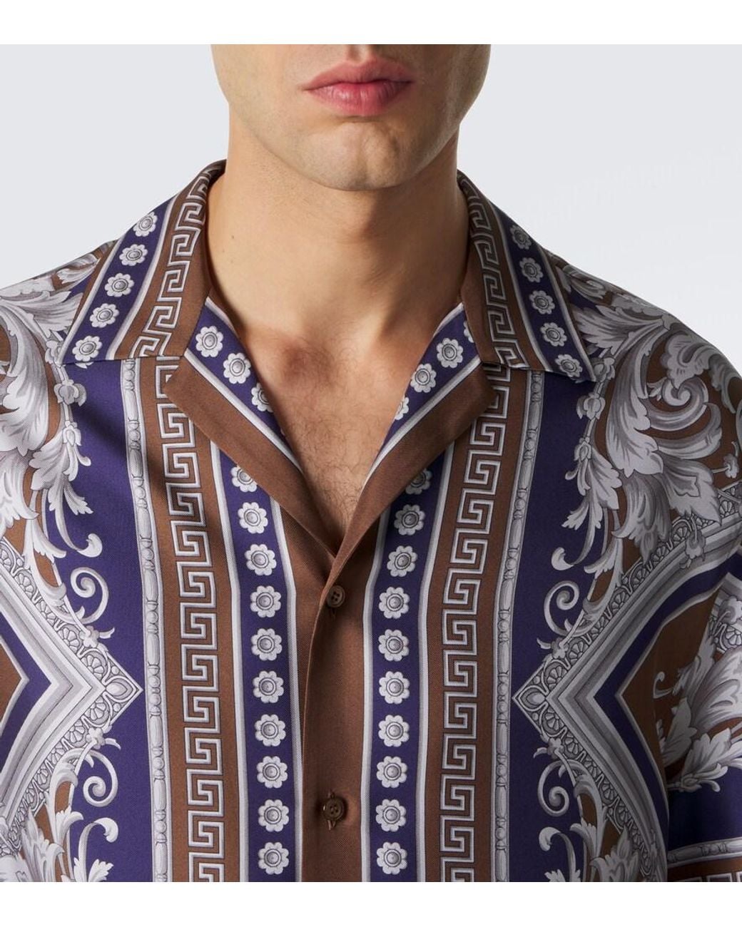 Versace Multicolor Neoclassical Barocco Silk Twill Bowling Shirt for men