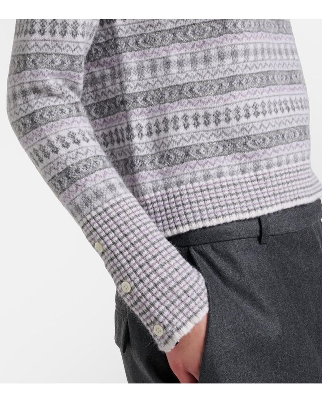 Maglione Con Effetto Jacquard E Colletto Arrotondato di Thom Browne in Gray