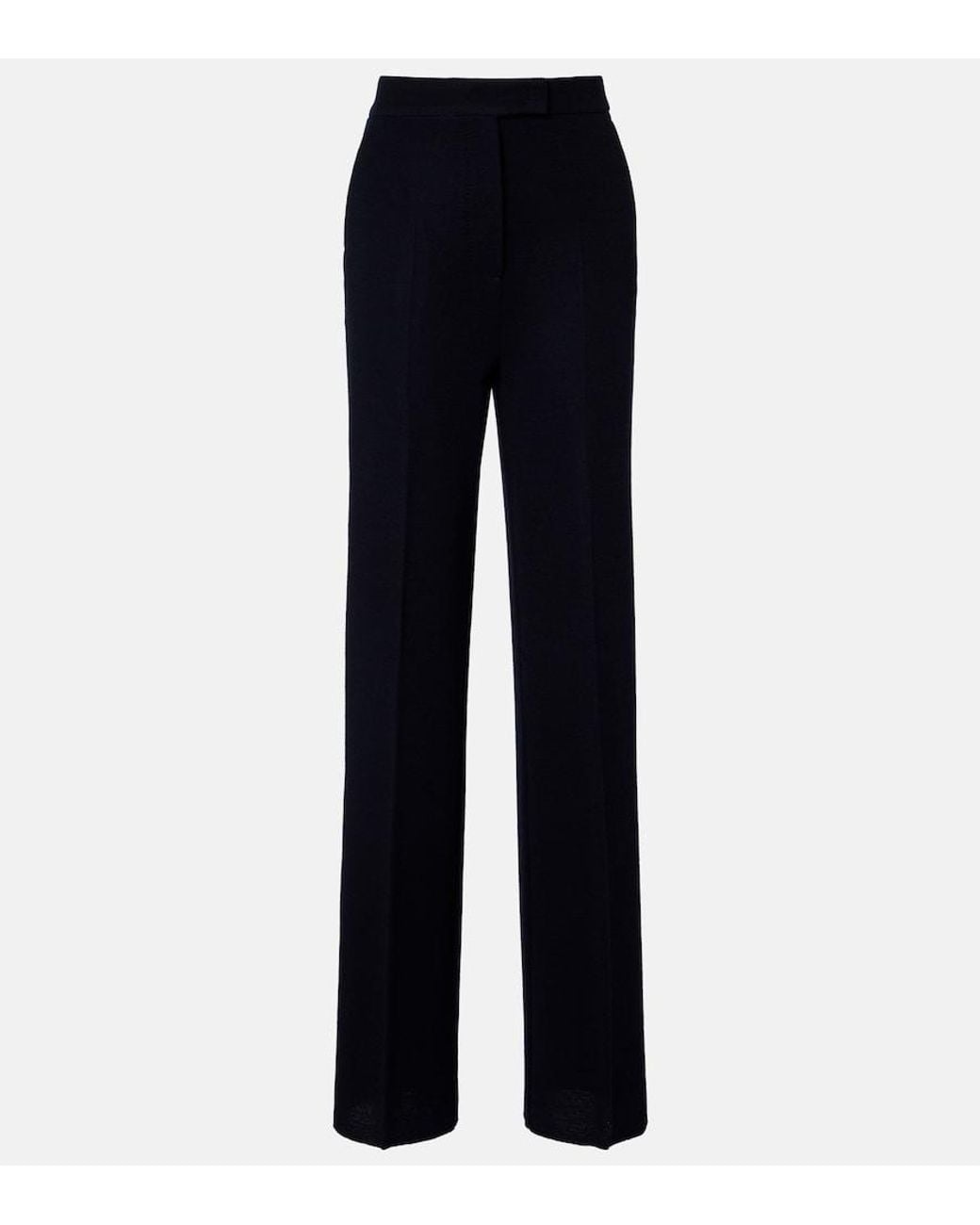 Max Mara Blue Attinia Virgin Wool Pique Wide-Leg Pants