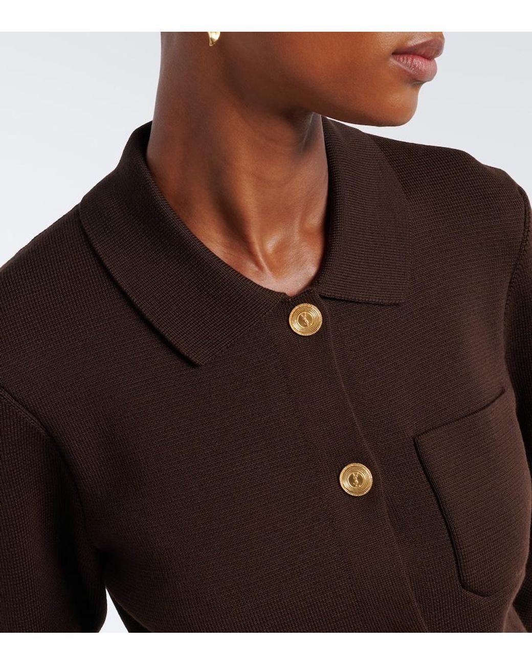 Saint Laurent Brown Knitted Wool Cardigan