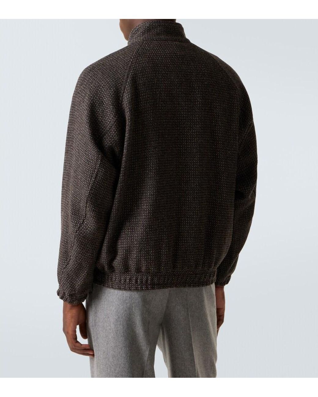 AURALEE Wool, Alpaca, And Silk Tweed Blouson Jacket in Black for