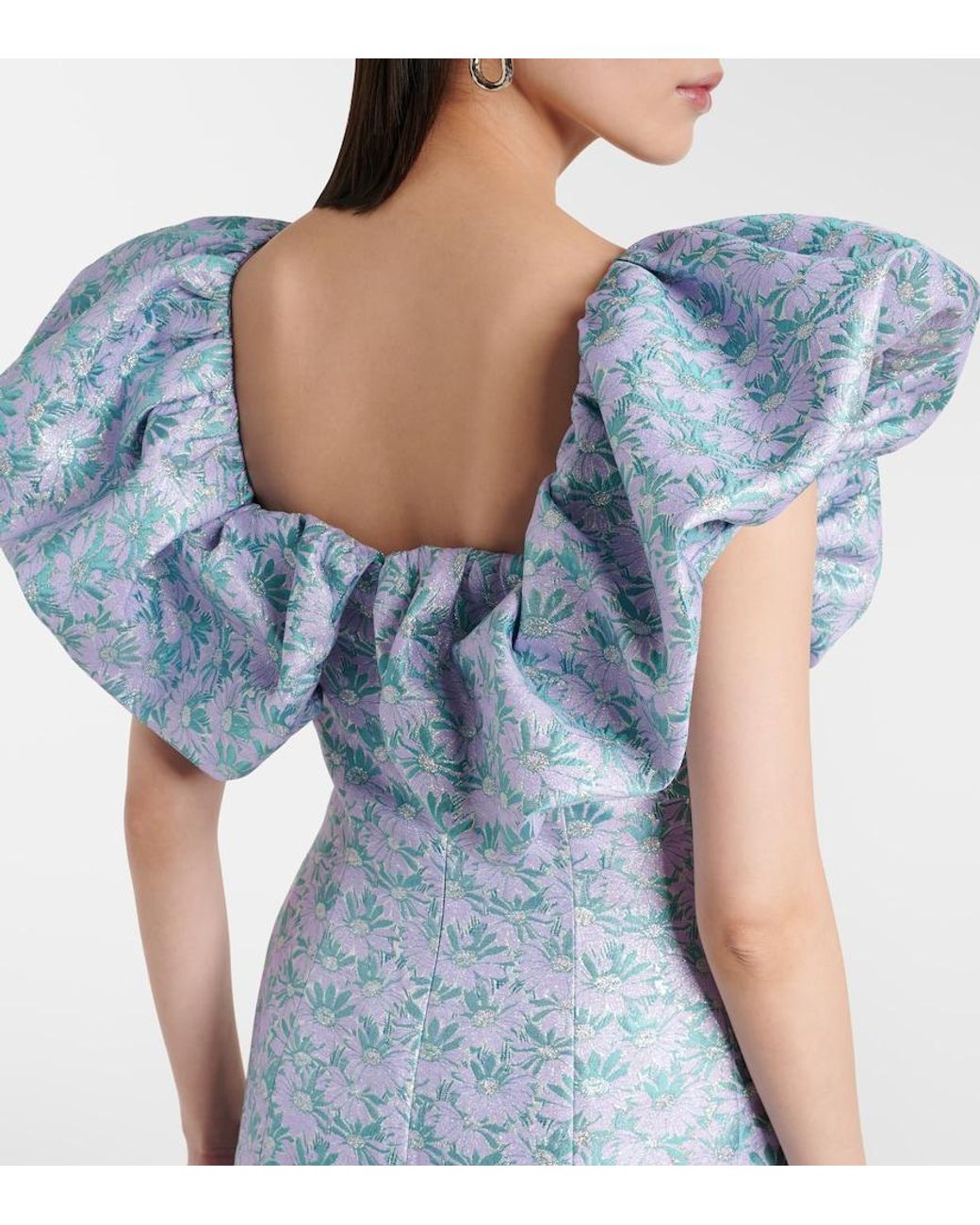 Markarian Blue Rowan Floral Brocade Gown
