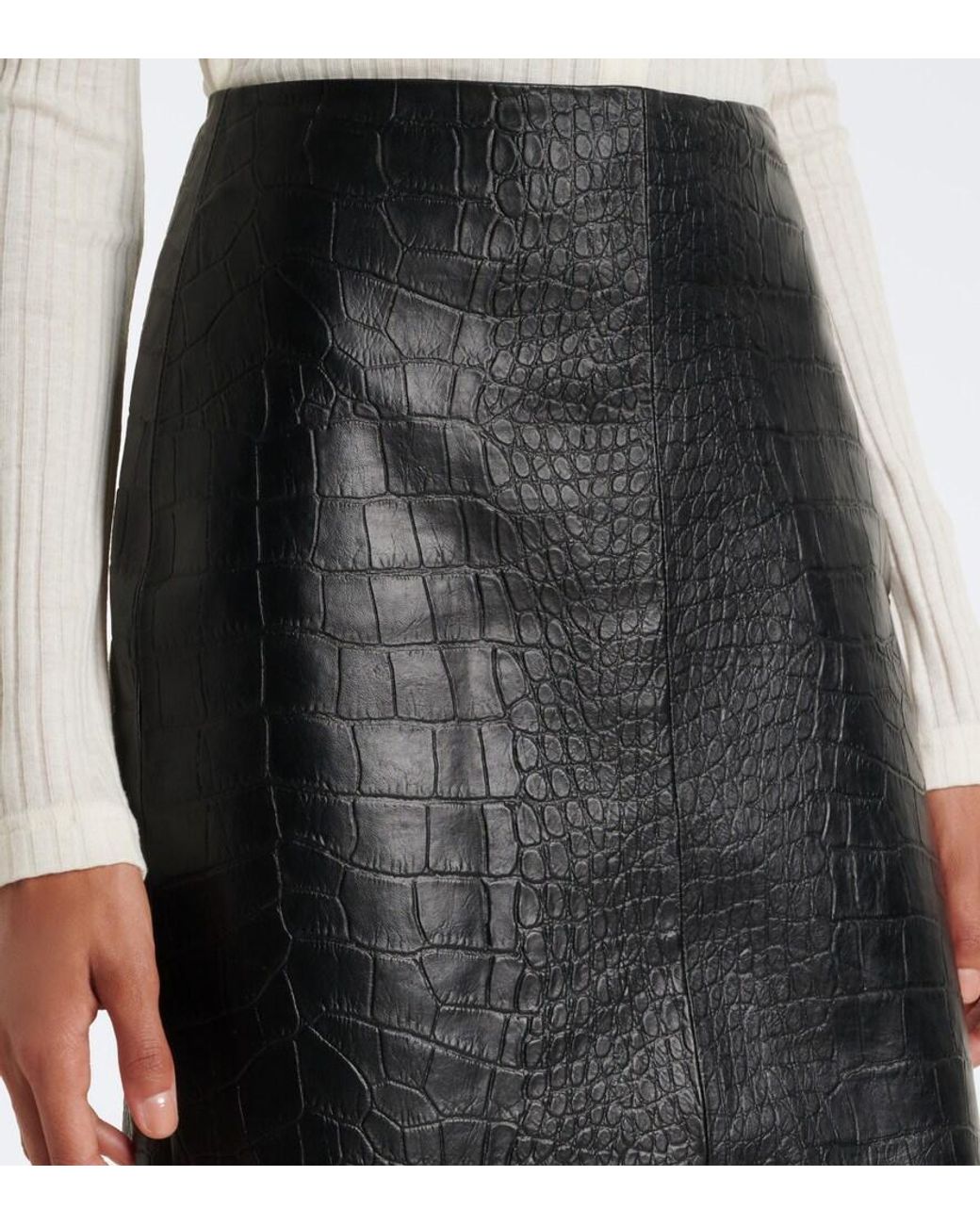 Arma Black Meeka Croc-Effect Leather Pencil Skirt