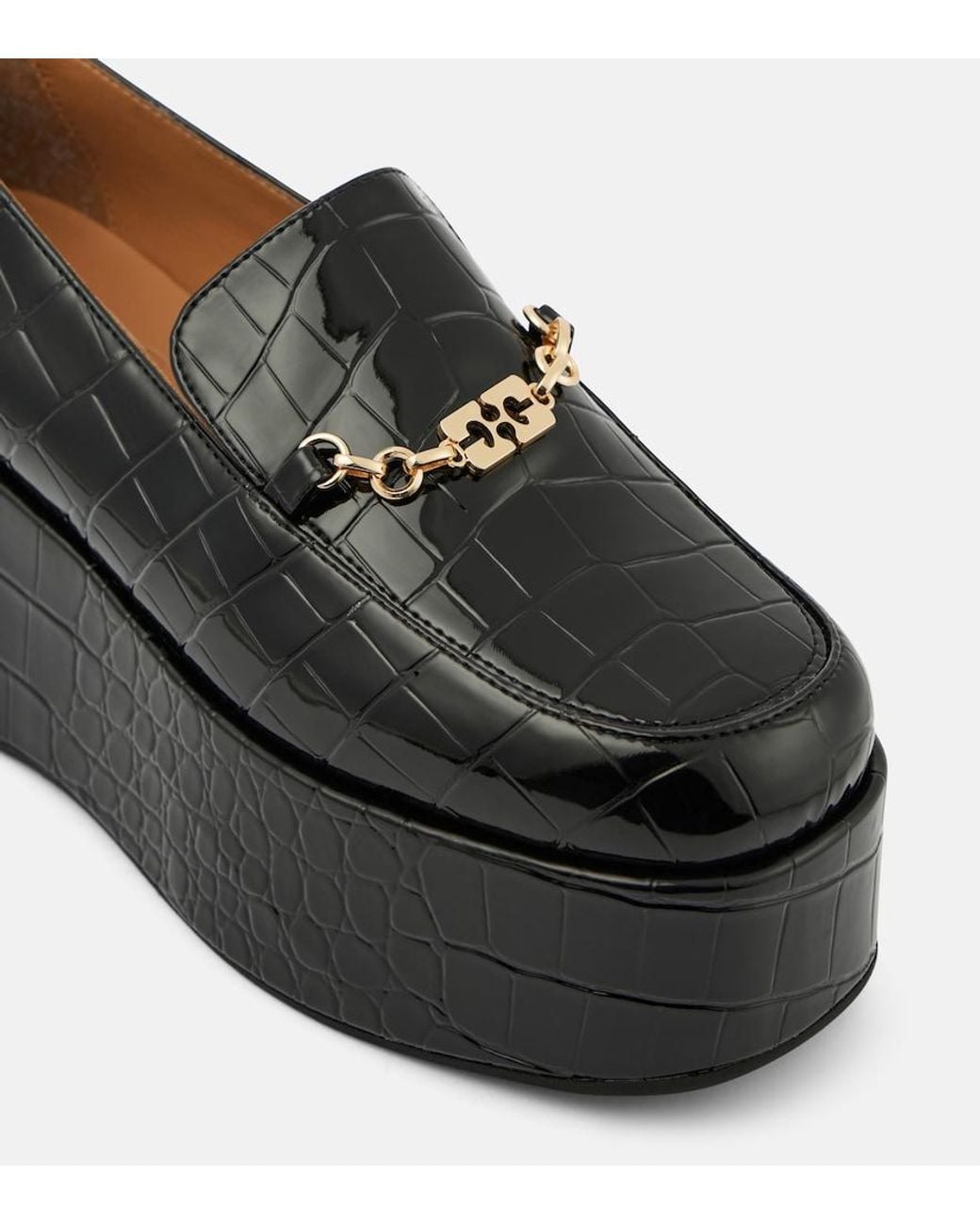 Ganni Black Croc-Effect Faux Leather Platform Loafers