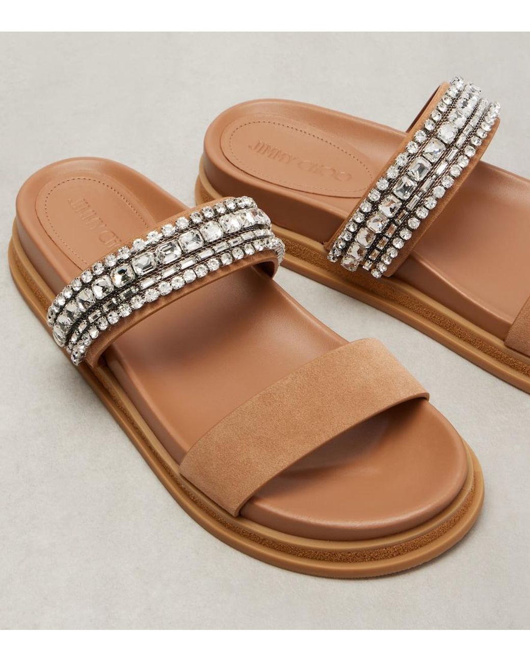 Jimmy Choo Brown Jadi Crystal-Embellished Suede Slides
