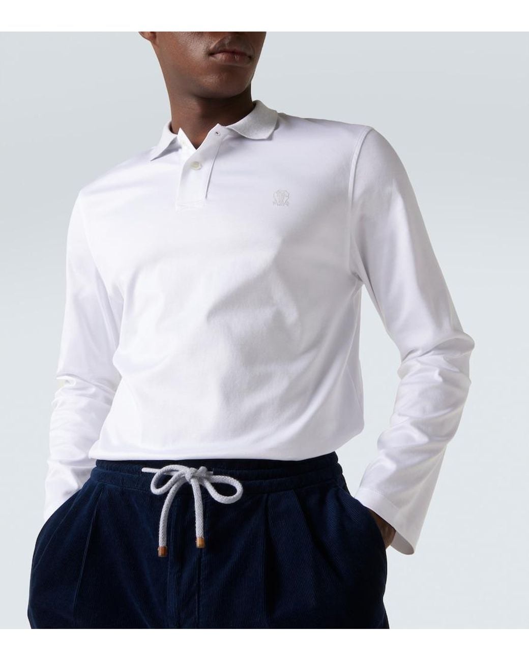 Brunello Cucinelli White Cotton Polo Shirt for men