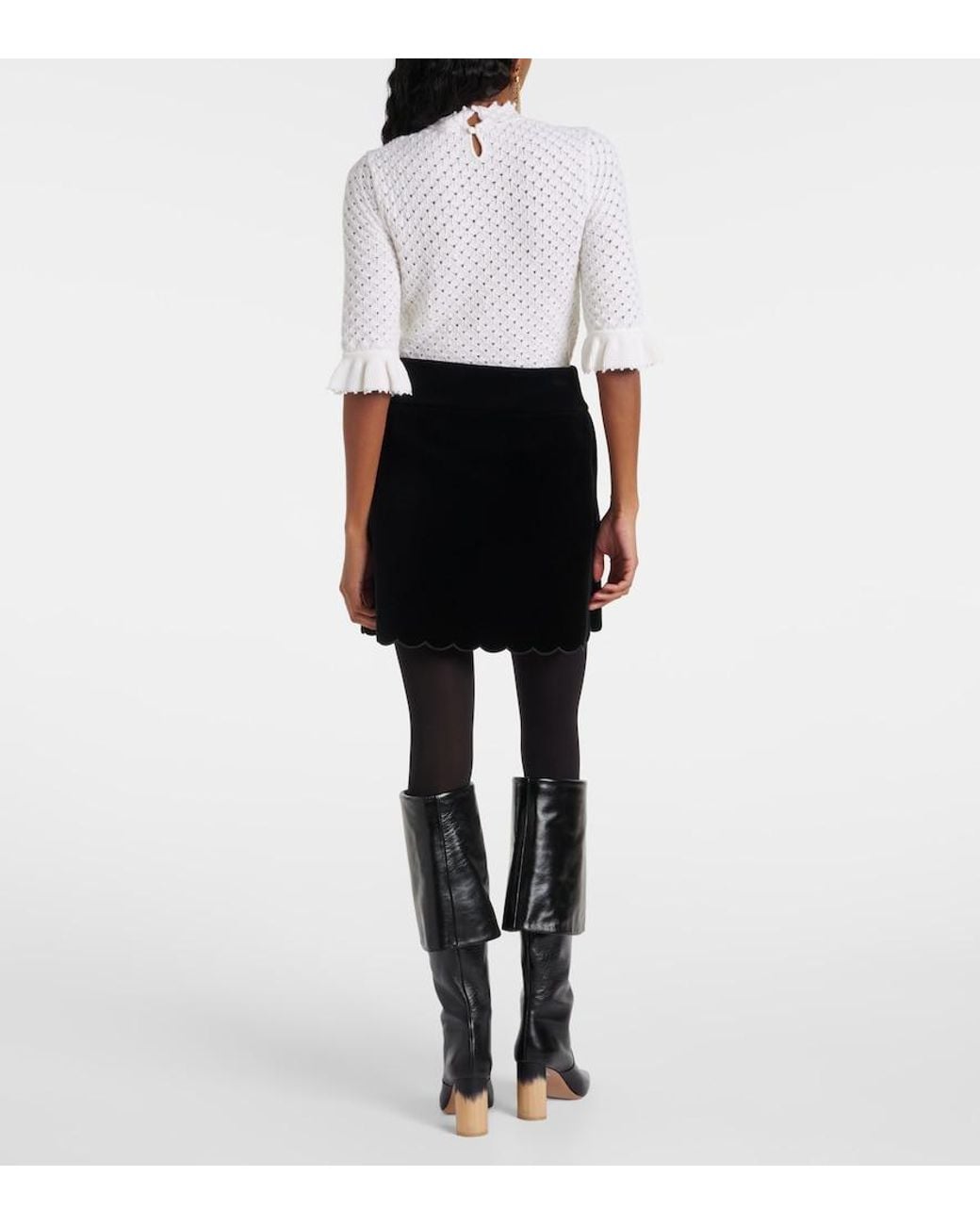 Chloé Black Scalloped Cotton Velvet Miniskirt