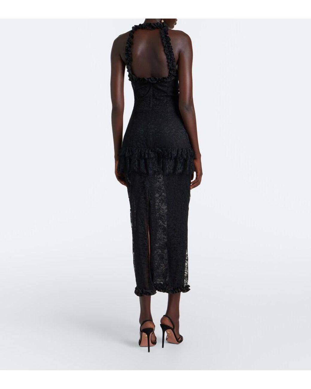 Alessandra Rich Black Bow-Detail Ruffled Lace Cocktail Dress