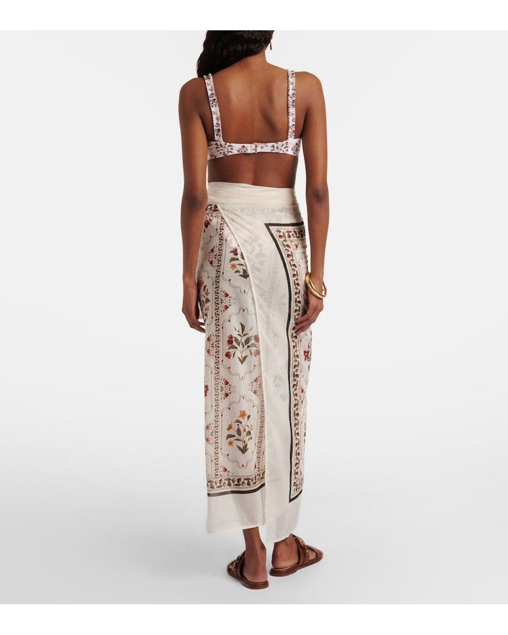 Agua Bendita Natural Floral Cotton And Silk Beach Cover-Up