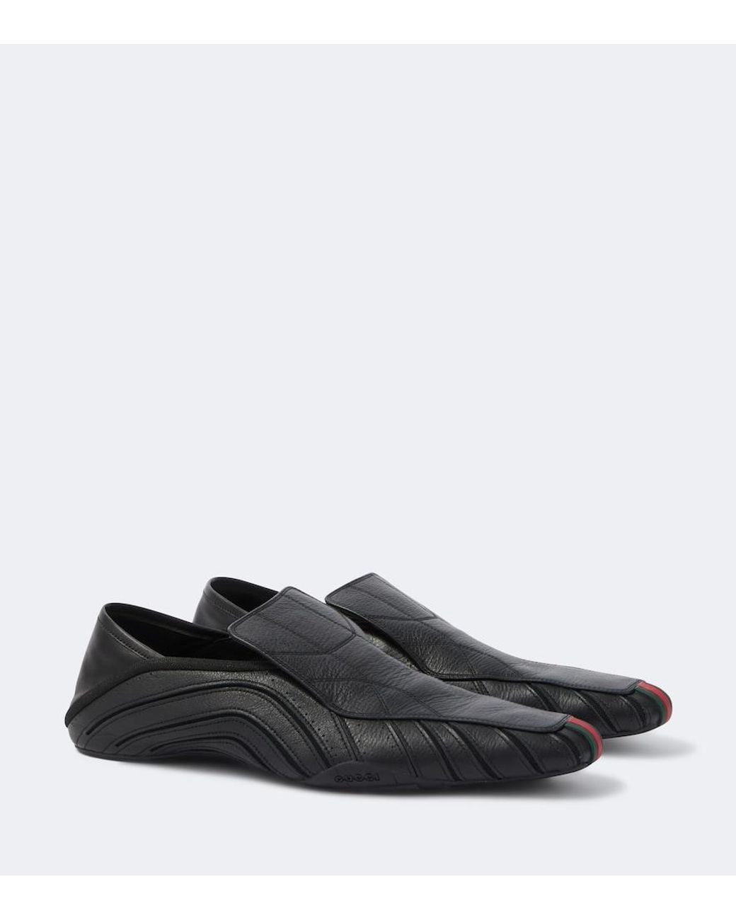 Gucci Black Web Stripe Leather Slip-On Sneakers for men