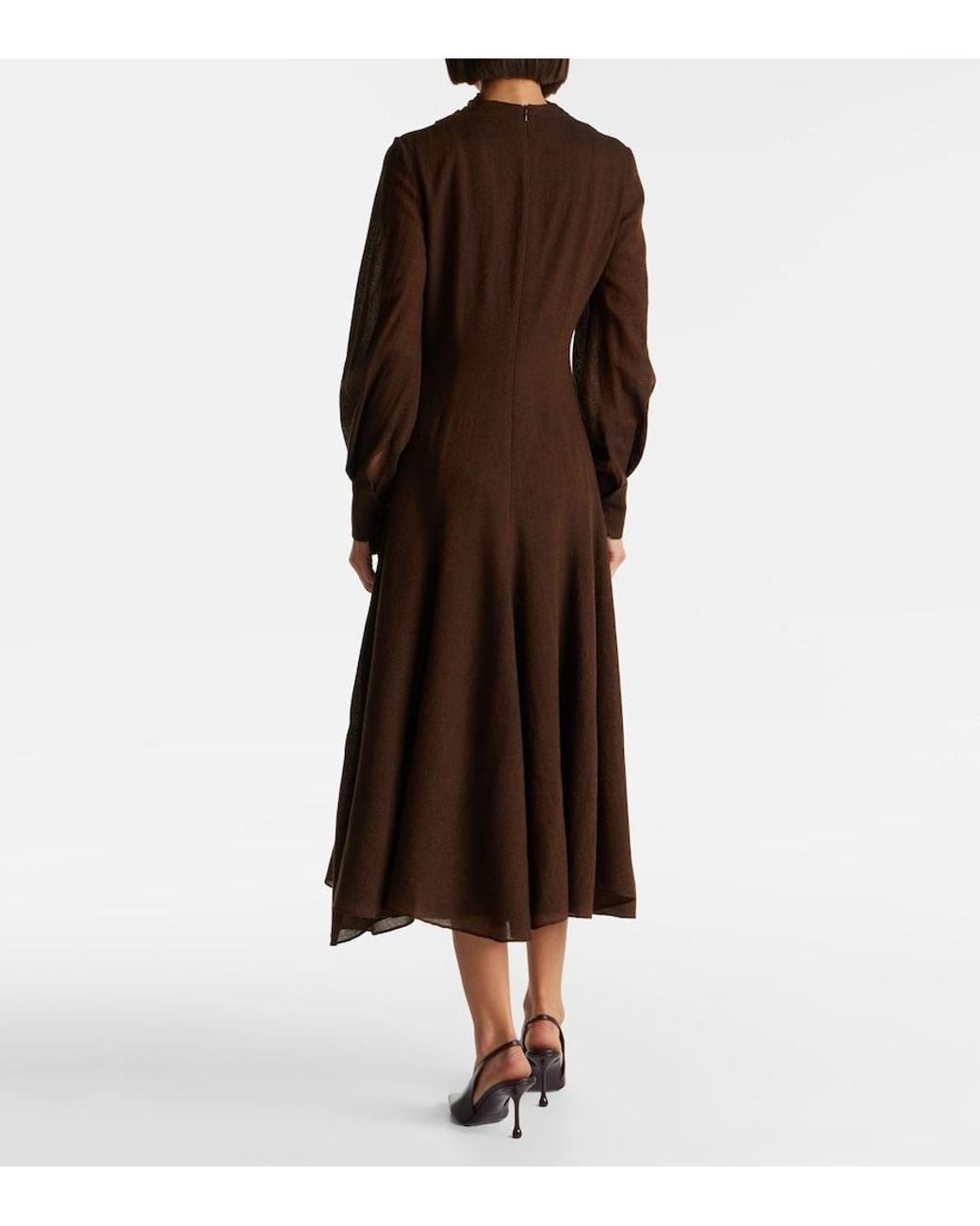 Emilia Wickstead Brown Avara Draped Wool Twill Midi Dress
