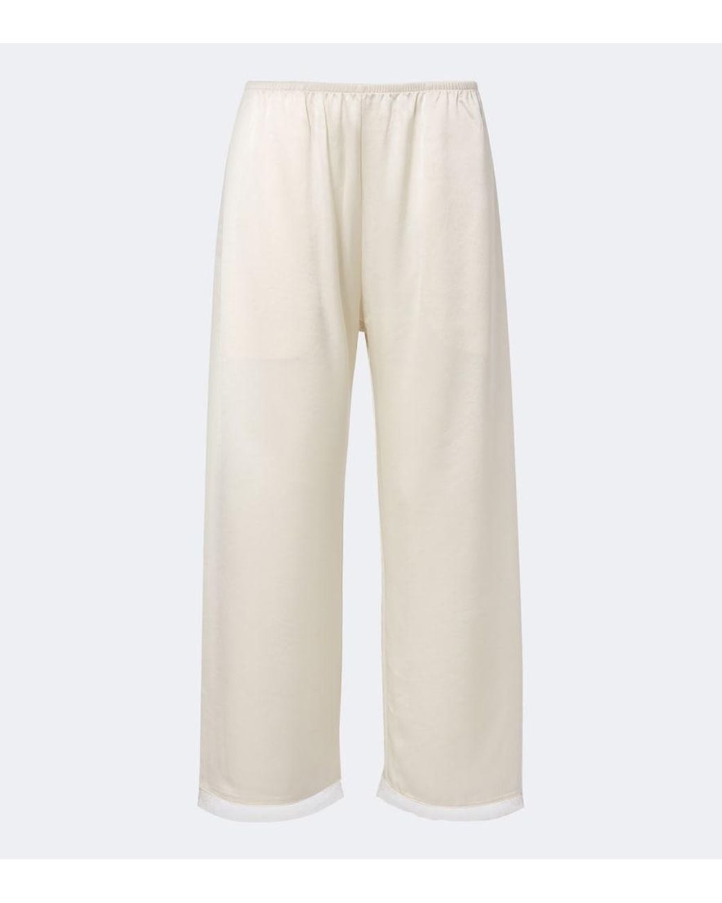 Leset Natural Barb Lace-Trimmed Satin Wide-Leg Pants