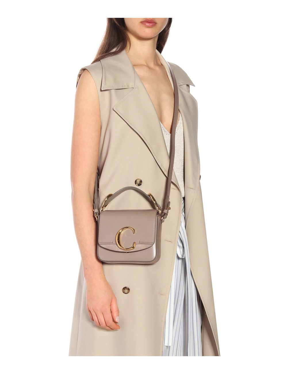 Chloé Mini "chloé C" Bag In Motty Grey Leather in Gray | Lyst