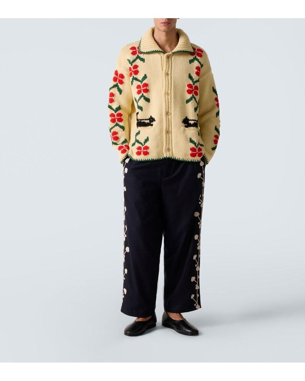 Bode Natural Pirate Ship Virgin Wool Cardigan for men