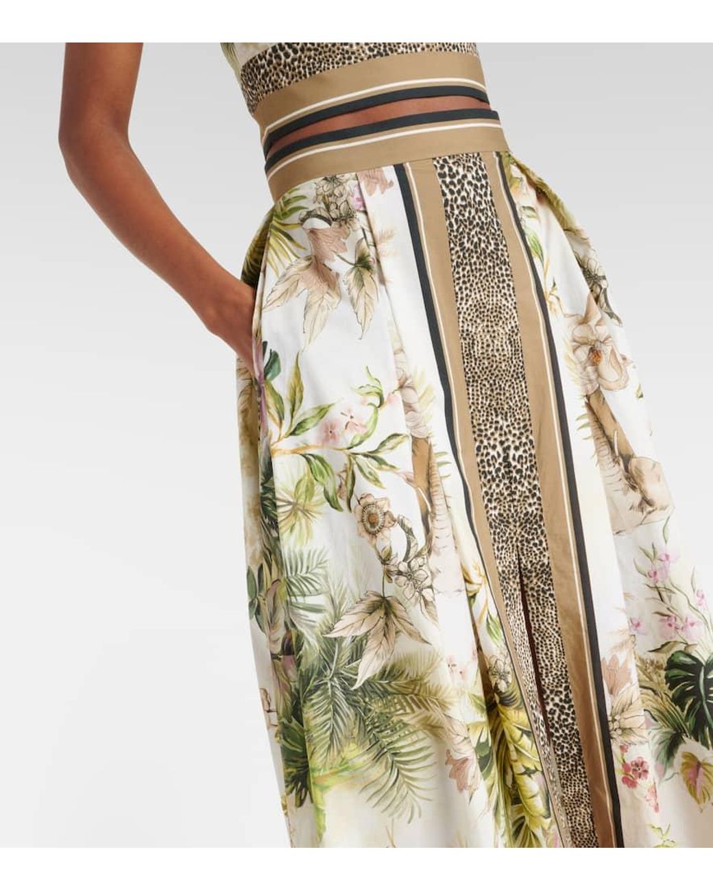 スカート Elie Saab Printed Cotton Long Skirt Green Elie Saab Printed Cotton Maxi Skirt in Natural | Lyst