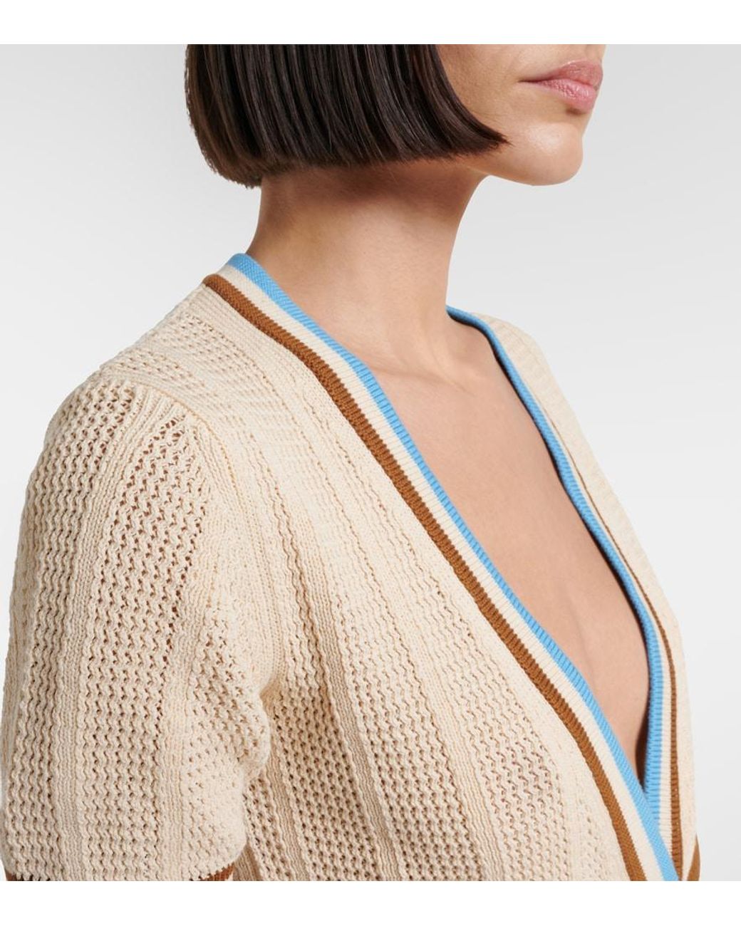 Valentino Garavani Natural Open-Knit Striped Cotton Cardigan