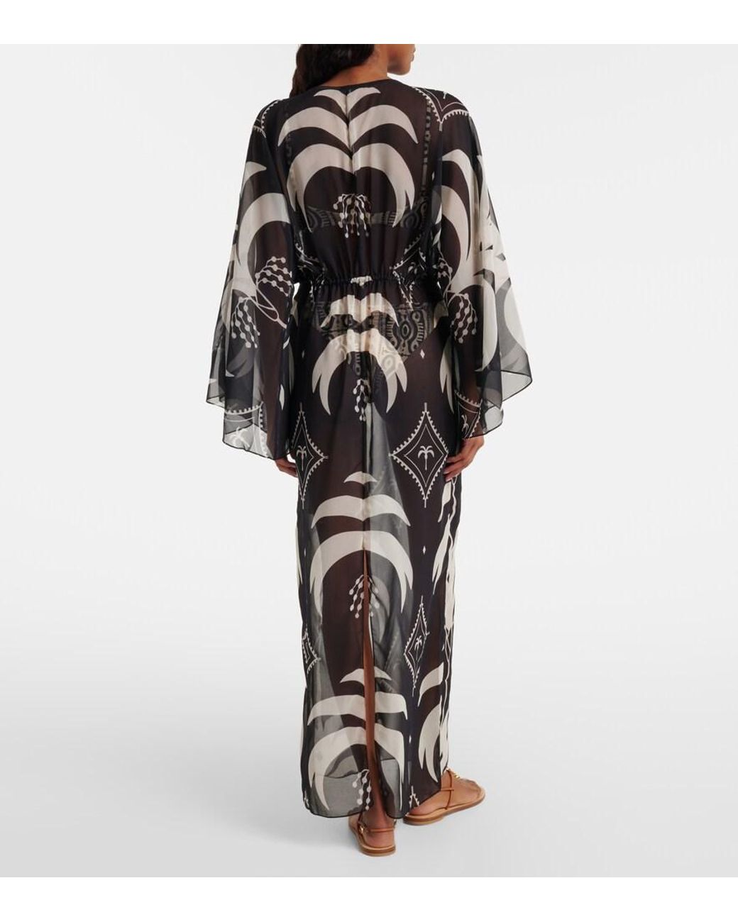 Johanna Ortiz Gray Printed Sheer Beach Cover-Up
