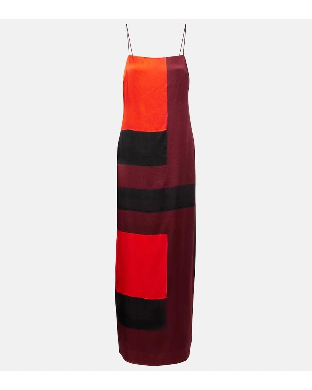 Staud Red Mae Printed Silk-Blend Maxi Dress