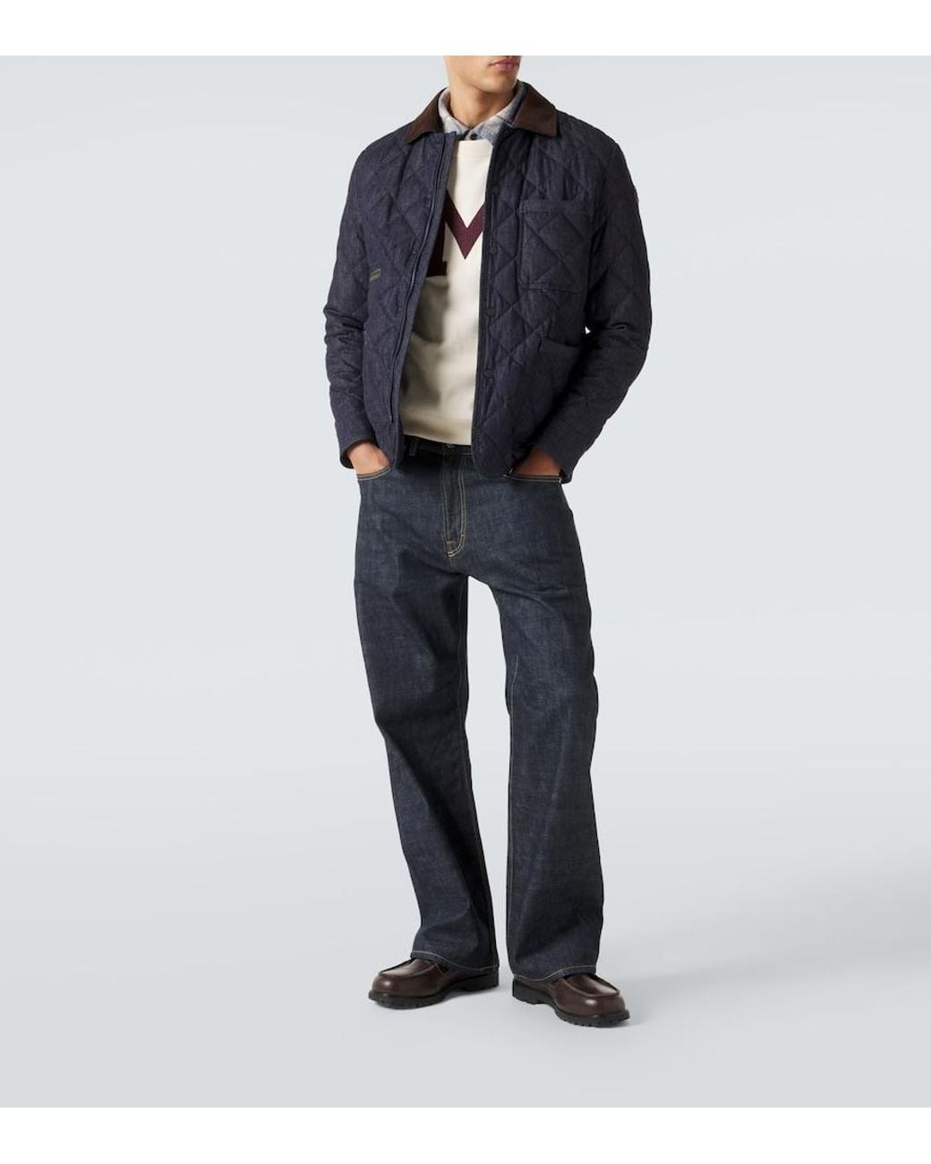 Moncler Blue Quilted Denim Down Jacket for men