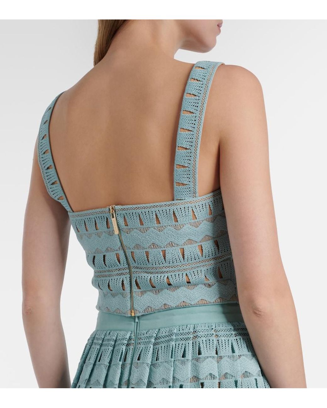 Elie Saab Blue Knitted Silk-Blend Crop Top