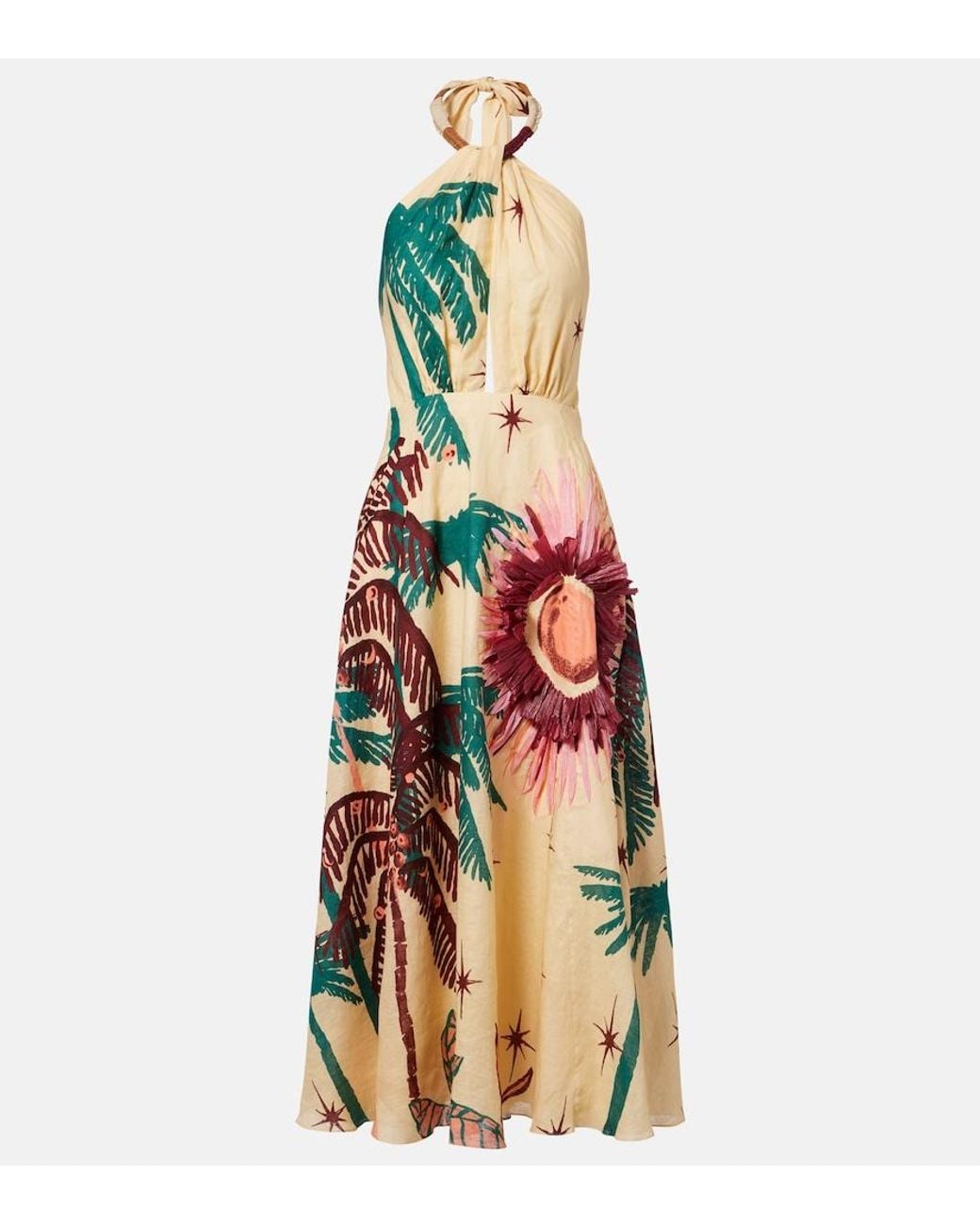 Johanna Ortiz White Floral Linen Midi Dress