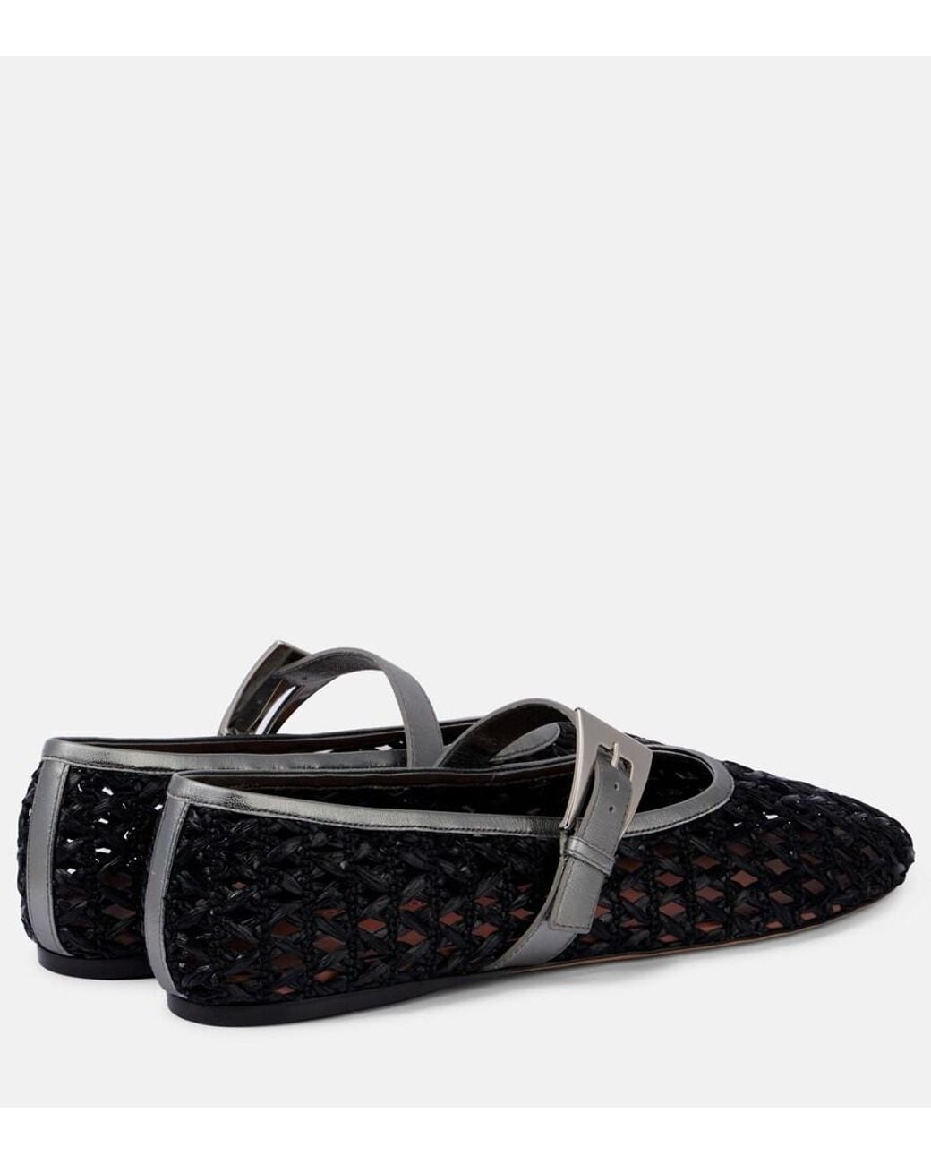 Paris Texas Black Sveva Buckle-Detail Raffia Ballet Flats