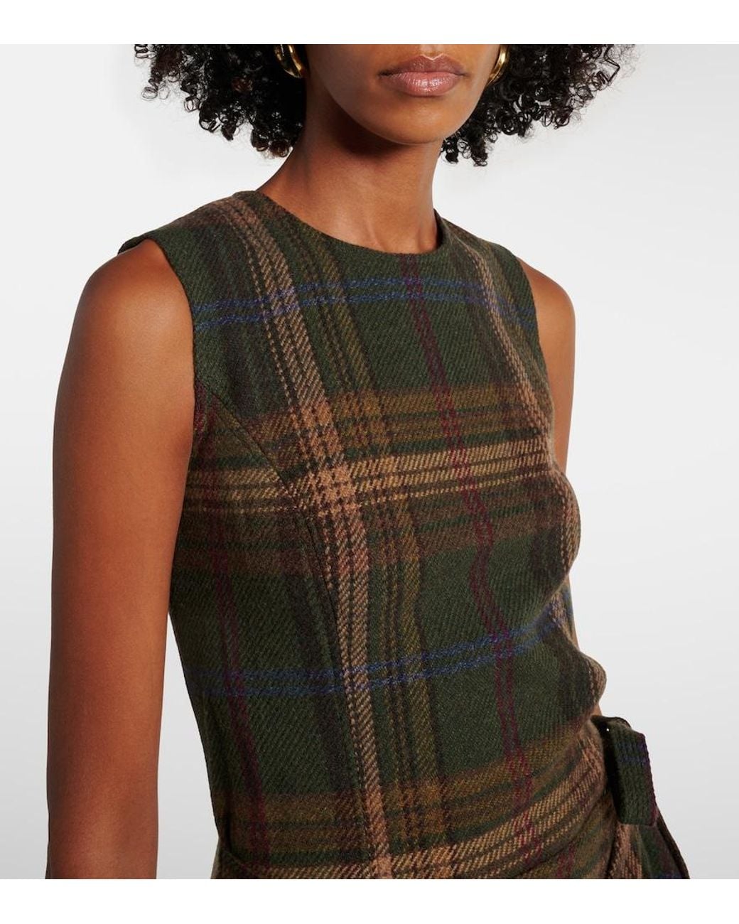 Polo Ralph Lauren Green Plaid Wool-Blend Midi Dress