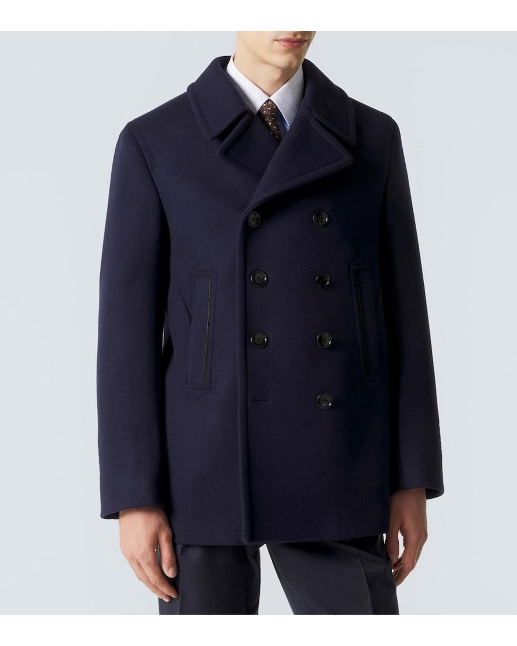 Tom Ford Blue Wool Felt Peacoat for men