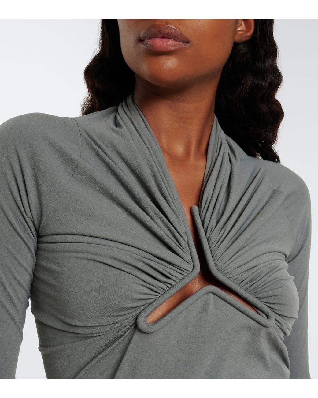 Rick Owens Gray Allanah Gathered Jersey Top