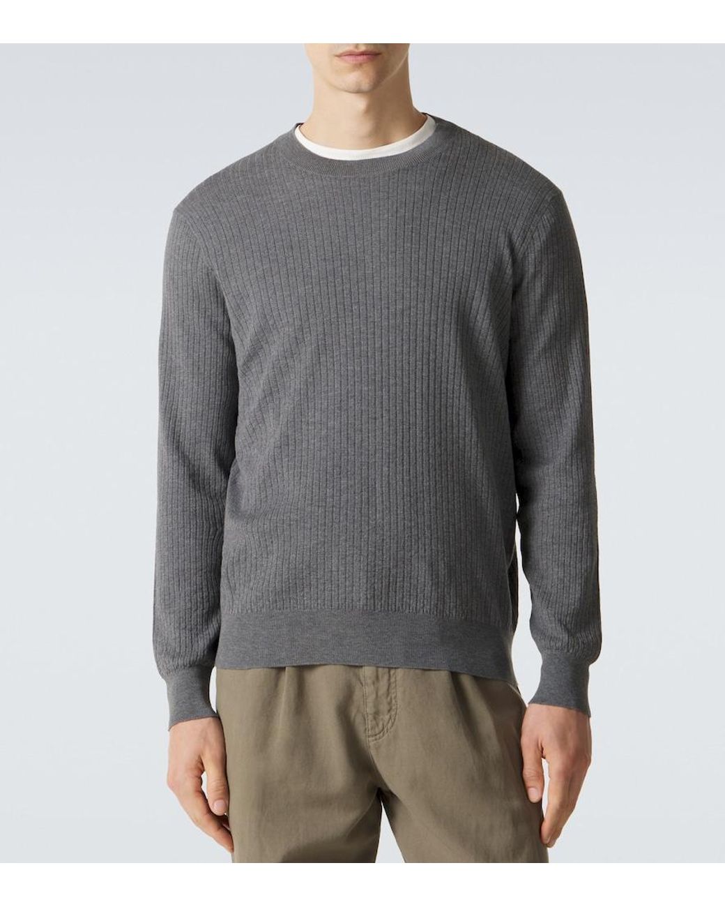 Brunello Cucinelli Gray Ribbed-Knit Cotton Sweater for men