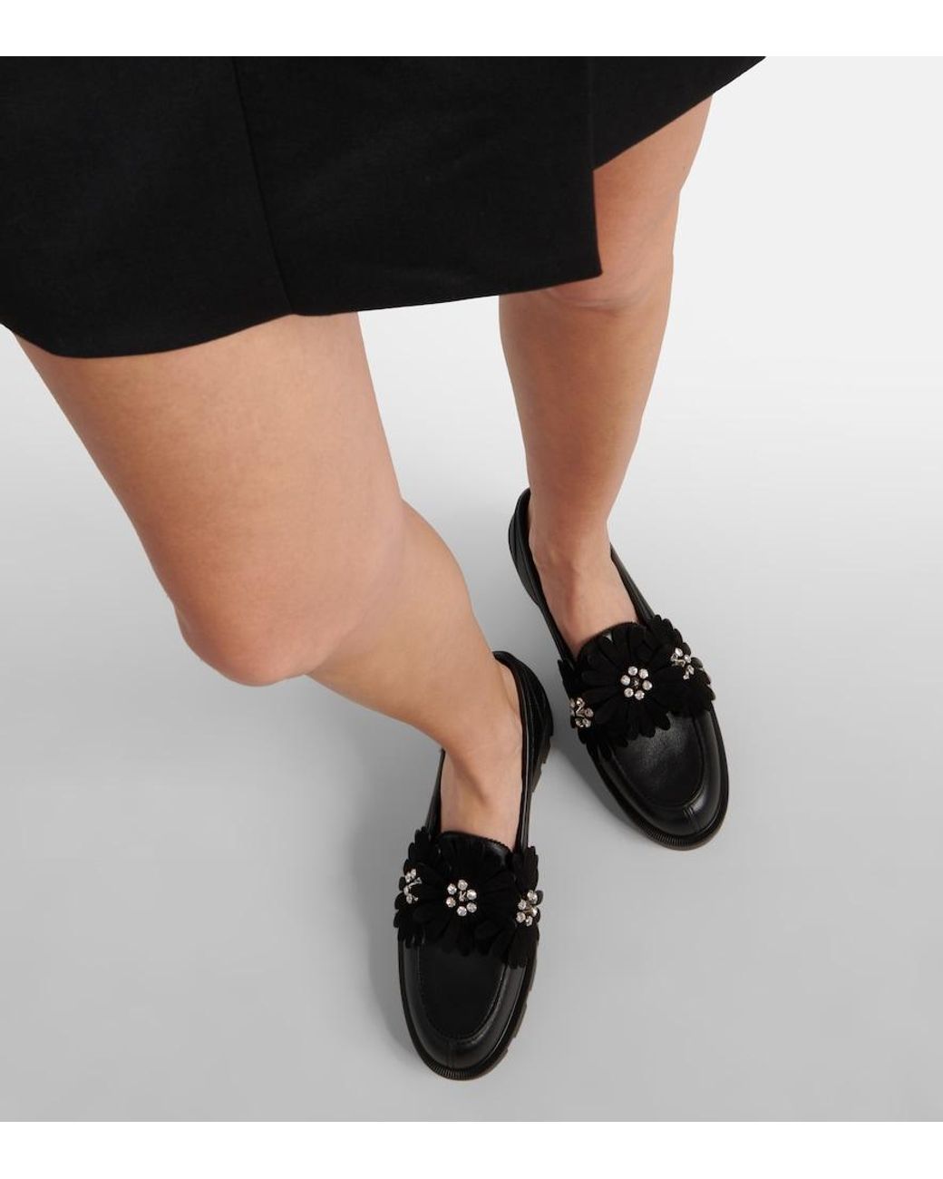 Christian Louboutin Black Flora Moc Embellished Leather Loafers