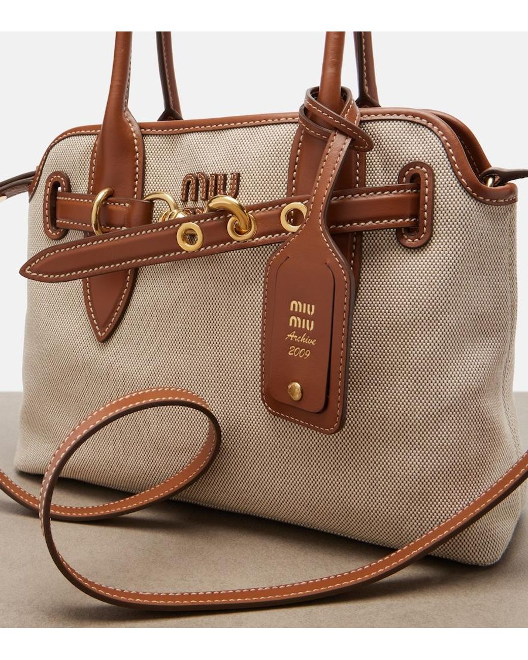 Miu Miu Brown Aventure Small Canvas Tote Bag
