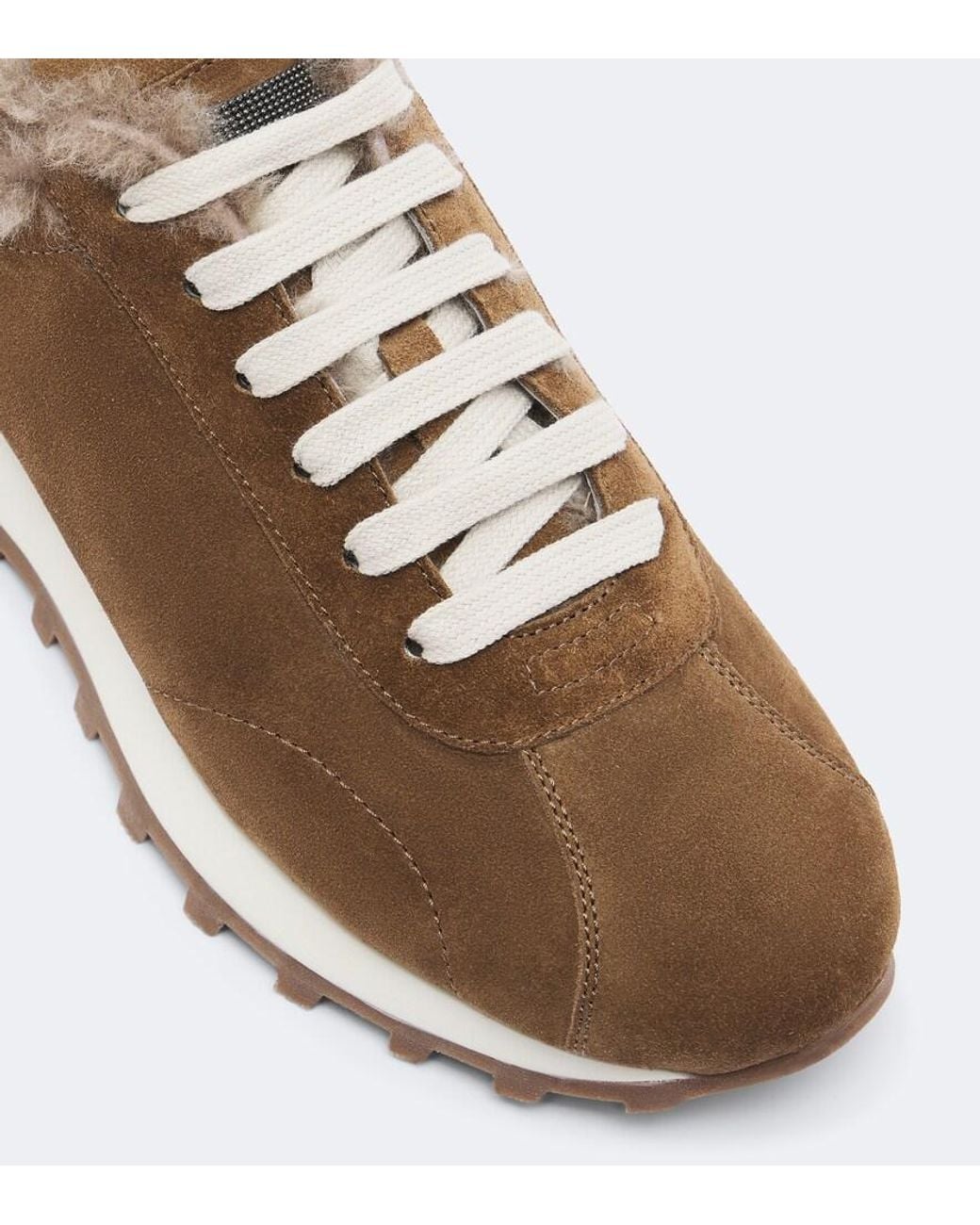 Brunello Cucinelli Brown Monili Shearling-Lined Suede Sneakers