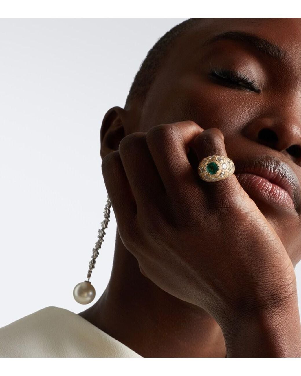 Suzanne Kalan White 18Kt Ring With Diamonds And Emerald